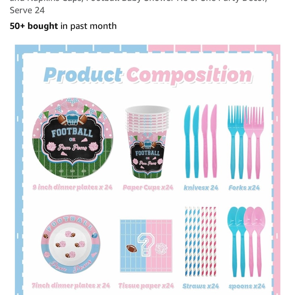 Football Party Supplies Set - Pink and Blue